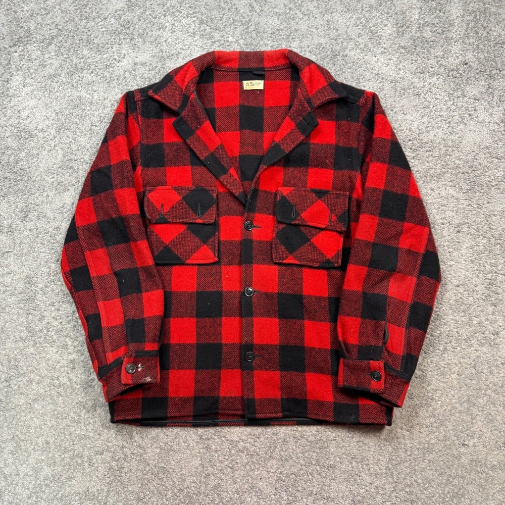 Minnesota Woolen Buffalo Plaid Jacket Red Black Size M Vintage Workwear